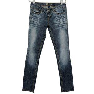 Antique River Women Studded Low Rise Mid Wash Blue Skinny Jeans Size 28  (30x32)